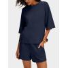 imageANRABESS Womens Pajama Sets 34 Sleeve Oversized Tops and Elastic Waist Shorts Lounge Sets LoungewearNavy