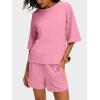 imageANRABESS Womens Pajama Sets 34 Sleeve Oversized Tops and Elastic Waist Shorts Lounge Sets LoungewearPink