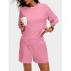 imageANRABESS Womens Pajama Sets 34 Sleeve Oversized Tops and Elastic Waist Shorts Lounge Sets LoungewearPink