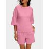 imageANRABESS Womens Pajama Sets 34 Sleeve Oversized Tops and Elastic Waist Shorts Lounge Sets LoungewearPink