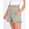 imageANRABESS Womens Ruffle Boxer Shorts Pajama Gingham Shorts Summer Casual Lounge Sleep Plaid Beach Bottoms Pockets 2026 TrendyArmy Green White Plaid
