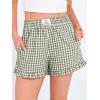 imageANRABESS Womens Ruffle Boxer Shorts Pajama Gingham Shorts Summer Casual Lounge Sleep Plaid Beach Bottoms Pockets 2026 TrendyArmy Green White Plaid
