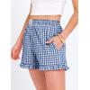 imageANRABESS Womens Ruffle Boxer Shorts Pajama Gingham Shorts Summer Casual Lounge Sleep Plaid Beach Bottoms Pockets 2026 TrendyBlue White Plaid