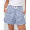 imageANRABESS Womens Ruffle Boxer Shorts Pajama Gingham Shorts Summer Casual Lounge Sleep Plaid Beach Bottoms Pockets 2026 TrendyBlue White Stripe
