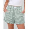 imageANRABESS Womens Ruffle Boxer Shorts Pajama Gingham Shorts Summer Casual Lounge Sleep Plaid Beach Bottoms Pockets 2026 TrendyGreen White Stripe