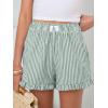 imageANRABESS Womens Ruffle Boxer Shorts Pajama Gingham Shorts Summer Casual Lounge Sleep Plaid Beach Bottoms Pockets 2026 TrendyGreen White Stripe