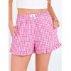 imageANRABESS Womens Ruffle Boxer Shorts Pajama Gingham Shorts Summer Casual Lounge Sleep Plaid Beach Bottoms Pockets 2026 TrendyHot Pink White Plaid