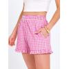 imageANRABESS Womens Ruffle Boxer Shorts Pajama Gingham Shorts Summer Casual Lounge Sleep Plaid Beach Bottoms Pockets 2026 TrendyHot Pink White Plaid