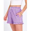 imageANRABESS Womens Ruffle Boxer Shorts Pajama Gingham Shorts Summer Casual Lounge Sleep Plaid Beach Bottoms Pockets 2026 TrendyPurple White Plaid