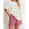 imageANRABESS Womens Ruffle Boxer Shorts Pajama Gingham Shorts Summer Casual Lounge Sleep Plaid Beach Bottoms Pockets 2026 TrendyRed White Plaid