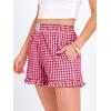 imageANRABESS Womens Ruffle Boxer Shorts Pajama Gingham Shorts Summer Casual Lounge Sleep Plaid Beach Bottoms Pockets 2026 TrendyRed White Plaid