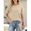 imageANRABESS Womens Short Sleeve Sweater Crochet Boat Neck Lightweight Business Casual Tops 2026 Summer Beach Vacation ClothesBeige
