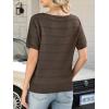 imageANRABESS Womens Short Sleeve Sweater Crochet Boat Neck Lightweight Business Casual Tops 2026 Summer Beach Vacation ClothesBrown