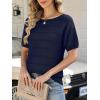 imageANRABESS Womens Short Sleeve Sweater Crochet Boat Neck Lightweight Business Casual Tops 2026 Summer Beach Vacation ClothesNavy Blue