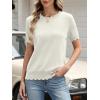 imageANRABESS Womens Short Sleeve Sweater Wool Blend Scalloped Cute Summer Dressy Tops Business Casual Loose Vacation Outfits 2026Cream White