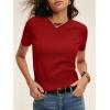 imageANRABESS Womens Short Sleeve Sweaters Cropped Crew Neck Business Casual Lightweight Sweater Tops 2026 Spring Summer OutfitsRed