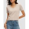 imageANRABESS Womens Short Sleeve Sweaters Cropped V Neck Business Casual Lightweight Sweater Tops Summer Spring Clothes 2026Almond