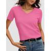 imageANRABESS Womens Short Sleeve Sweaters Cropped V Neck Business Casual Lightweight Sweater Tops Summer Spring Clothes 2026Hot Pink