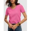 imageANRABESS Womens Short Sleeve Sweaters Cropped V Neck Business Casual Lightweight Sweater Tops Summer Spring Clothes 2026Hot Pink