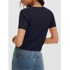 imageANRABESS Womens Short Sleeve Sweaters Cropped V Neck Business Casual Lightweight Sweater Tops Summer Spring Clothes 2026Navy Blue