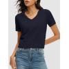 imageANRABESS Womens Short Sleeve Sweaters Cropped V Neck Business Casual Lightweight Sweater Tops Summer Spring Clothes 2026Navy Blue