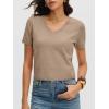 imageANRABESS Womens Short Sleeve Sweaters Cropped V Neck Business Casual Lightweight Sweater Tops Summer Spring Clothes 2026Tan