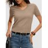 imageANRABESS Womens Short Sleeve Sweaters Cropped V Neck Business Casual Lightweight Sweater Tops Summer Spring Clothes 2026Tan