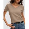 imageANRABESS Womens Short Sleeve Sweaters Cropped V Neck Business Casual Lightweight Sweater Tops Summer Spring Clothes 2026Tan