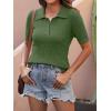 imageANRABESS Womens Short Sleeve Sweaters Tops Polo V Neck Cable Knit Casual Soft Pullover Shirts 2026 Summer OutfitsArmy Green