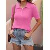 imageANRABESS Womens Short Sleeve Sweaters Tops Polo V Neck Cable Knit Casual Soft Pullover Shirts 2026 Summer OutfitsBright Pink