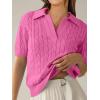 imageANRABESS Womens Short Sleeve Sweaters Tops Polo V Neck Cable Knit Casual Soft Pullover Shirts 2026 Summer OutfitsBright Pink
