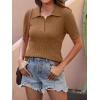 imageANRABESS Womens Short Sleeve Sweaters Tops Polo V Neck Cable Knit Casual Soft Pullover Shirts 2026 Summer OutfitsBrown