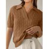 imageANRABESS Womens Short Sleeve Sweaters Tops Polo V Neck Cable Knit Casual Soft Pullover Shirts 2026 Summer OutfitsBrown