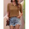 imageANRABESS Womens Short Sleeve Sweaters Tops Polo V Neck Cable Knit Casual Soft Pullover Shirts 2026 Summer OutfitsBrown