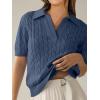 imageANRABESS Womens Short Sleeve Sweaters Tops Polo V Neck Cable Knit Casual Soft Pullover Shirts 2026 Summer OutfitsDusty Blue