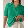 imageANRABESS Womens Short Sleeve Sweaters Tops Polo V Neck Cable Knit Casual Soft Pullover Shirts 2026 Summer OutfitsGreen