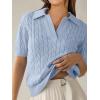 imageANRABESS Womens Short Sleeve Sweaters Tops Polo V Neck Cable Knit Casual Soft Pullover Shirts 2026 Summer OutfitsLight Blue