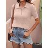 imageANRABESS Womens Short Sleeve Sweaters Tops Polo V Neck Cable Knit Casual Soft Pullover Shirts 2026 Summer OutfitsLight Brown