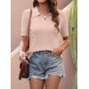 imageANRABESS Womens Short Sleeve Sweaters Tops Polo V Neck Cable Knit Casual Soft Pullover Shirts 2026 Summer OutfitsLight Brown