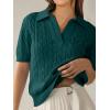 imageANRABESS Womens Short Sleeve Sweaters Tops Polo V Neck Cable Knit Casual Soft Pullover Shirts 2026 Summer OutfitsOpal Green