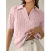 imageANRABESS Womens Short Sleeve Sweaters Tops Polo V Neck Cable Knit Casual Soft Pullover Shirts 2026 Summer OutfitsPink