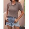 imageANRABESS Womens Short Sleeve Sweaters Tops Polo V Neck Cable Knit Casual Soft Pullover Shirts 2026 Summer OutfitsRed Apricot