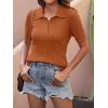 imageANRABESS Womens Short Sleeve Sweaters Tops Polo V Neck Cable Knit Casual Soft Pullover Shirts 2026 Summer OutfitsRust