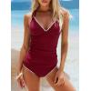 imageANRABESS Womens Tankini Set Two Piece Swimsuit Tummy Control V Neck Top Bathing Suit High Waisted Color Block Swimwear 2026Deep Red