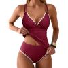 imageANRABESS Womens Tankini Set Two Piece Swimsuit Tummy Control V Neck Top Bathing Suit High Waisted Color Block Swimwear 2026Deep Red