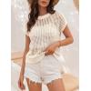 imageANRABESS Womens Tops 2026 Trendy Summer Shirts Crochet Cap Sleeve Knitted Sweater Beach Vacation Clothes Fall Fashion OutfitsBeige