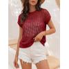 imageANRABESS Womens Tops 2026 Trendy Summer Shirts Crochet Cap Sleeve Knitted Sweater Beach Vacation Clothes Fall Fashion OutfitsRed