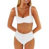 imageANRABESS Bathing Suit for Women Tummy Control Bikini Set 2026 Beach Front Ruched Mid Waist Swimsuit with Adjustable StrapsWhite