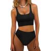 imageANRABESS Bikini Sets for Women Summer 2026 High Waisted 2 Piece Bathing Suit Tummy Control Swimsuit Color Block SwimwearBlack