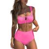 imageANRABESS Bikini Sets for Women Two Piece Swimsuit Cutout String Ruched High Waisted Bathing Suits Summer 2026 Beach SwimwearHot Pink